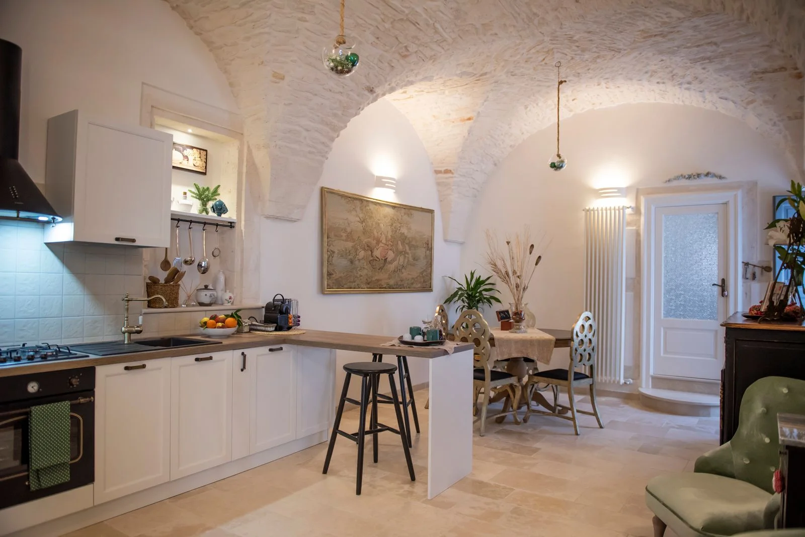 The kitchen and living area